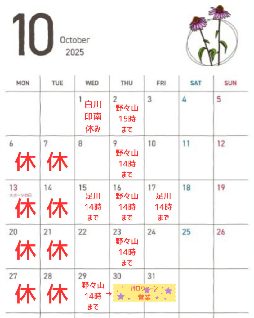 10月営業スケジュール＆ハロウィンイベント開催🎃
